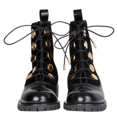 ALEXANDER MCQUEEN black VELVET & LEATHER Combat Boots Shoes 38.5