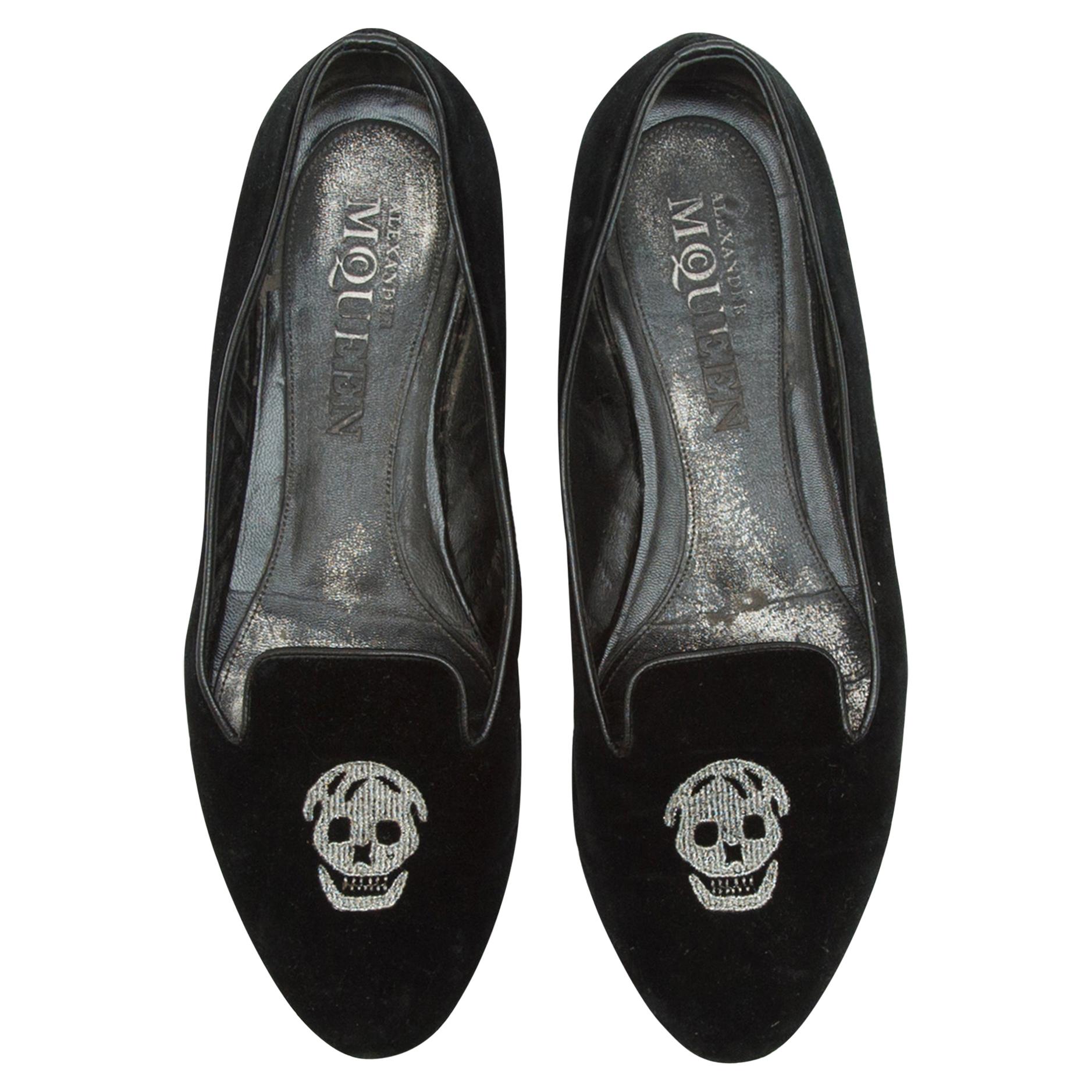 Alexander McQueen Black Velvet Skull Loafers