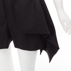 ALEXANDER MCQUEEN black virgin wool asymmetric cascade wide shorts IT38 XS