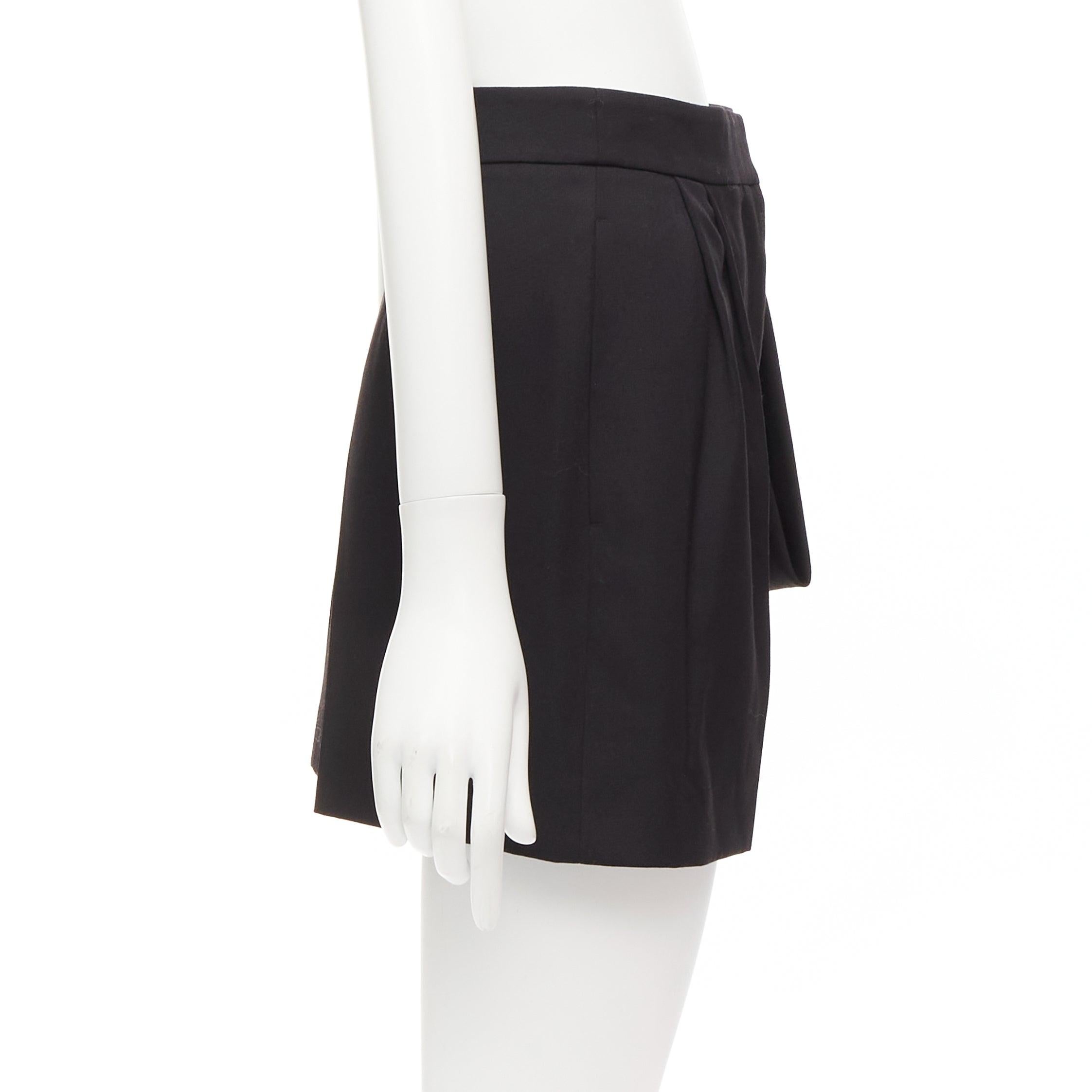 Women's ALEXANDER MCQUEEN black virgin wool asymmetric cascade wide shorts IT38 XS For Sale