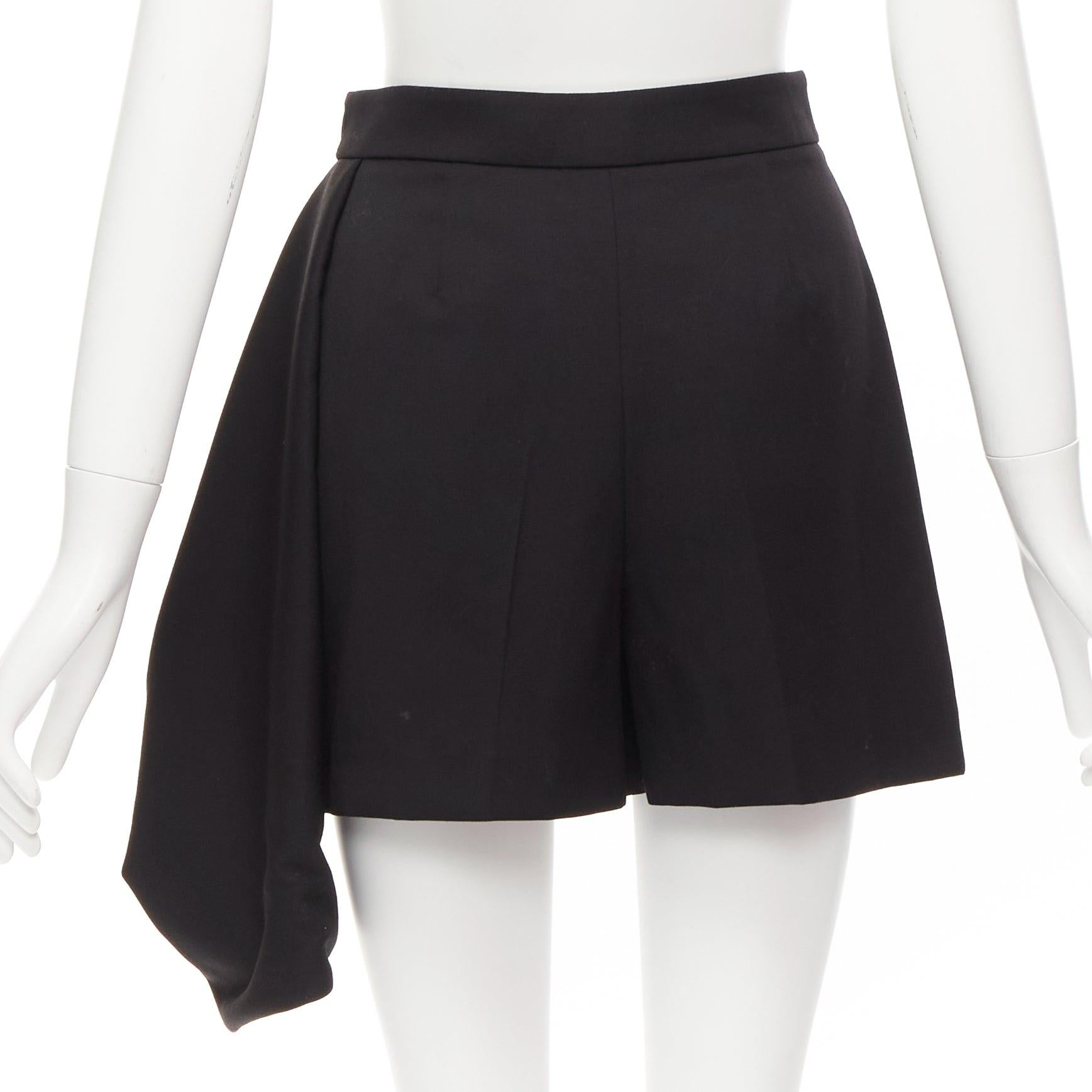 ALEXANDER MCQUEEN black virgin wool asymmetric cascade wide shorts IT38 XS For Sale 1