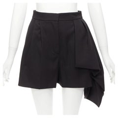ALEXANDER MCQUEEN black virgin wool asymmetric cascade wide shorts IT38 XS