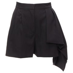 ALEXANDER MCQUEEN black virgin wool asymmetric cascade wide shorts IT38 XS