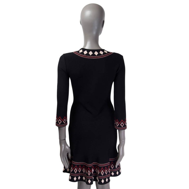 ALEXANDER MCQUEEN black viscose 2016 GEOMETRIC JACQUARD KNIT Dress S