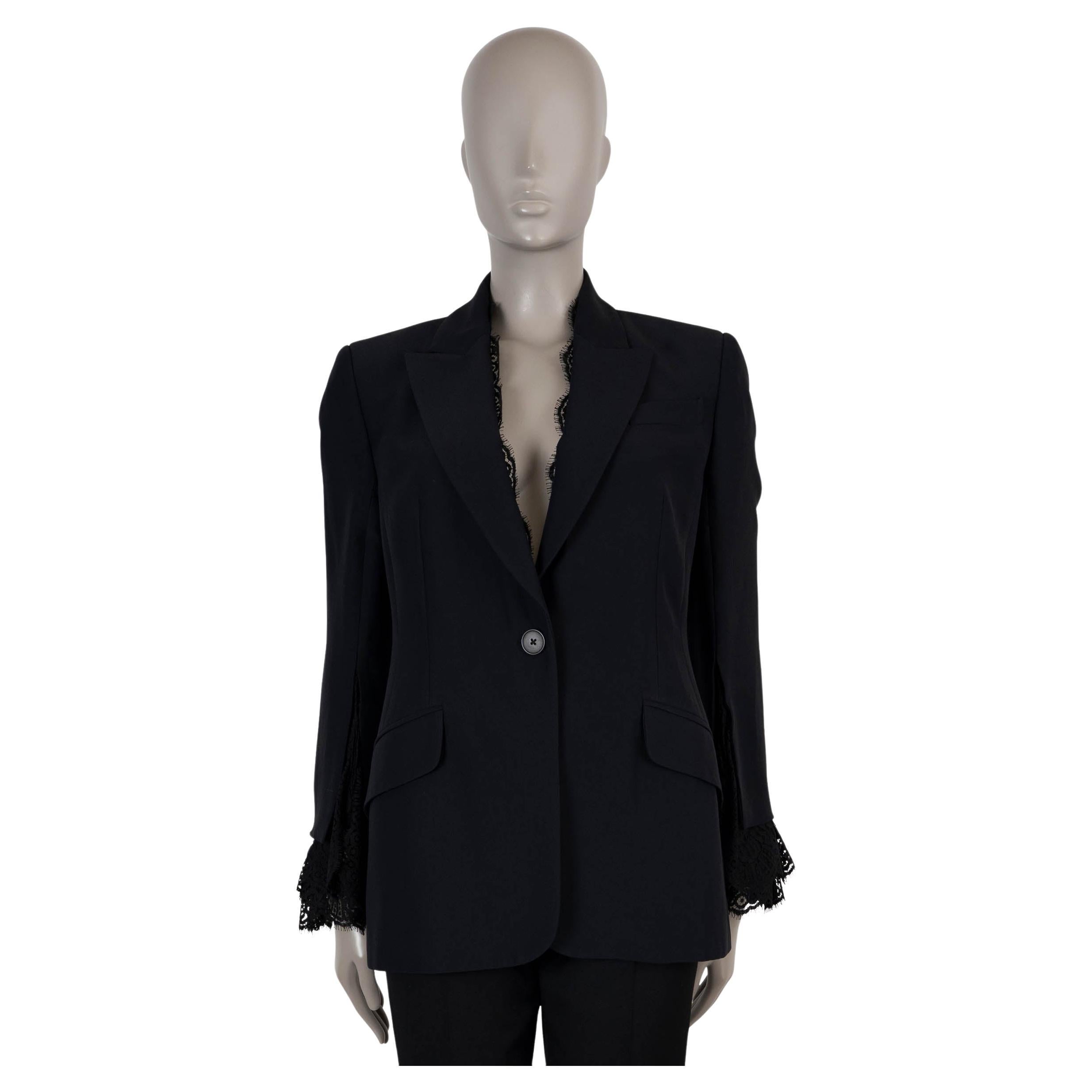 ALEXANDER MCQUEEN black viscose 2019 LACE TRIM SLIT SLEEVE Blazer Jacket 44 L