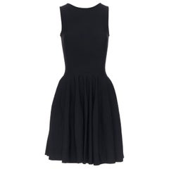 ALEXANDER MCQUEEN black viscose polyester classic fit flared cocktail dress S