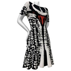 Alexander McQueen Black 
White Abstract Print Knit Flared Cocktail Dress