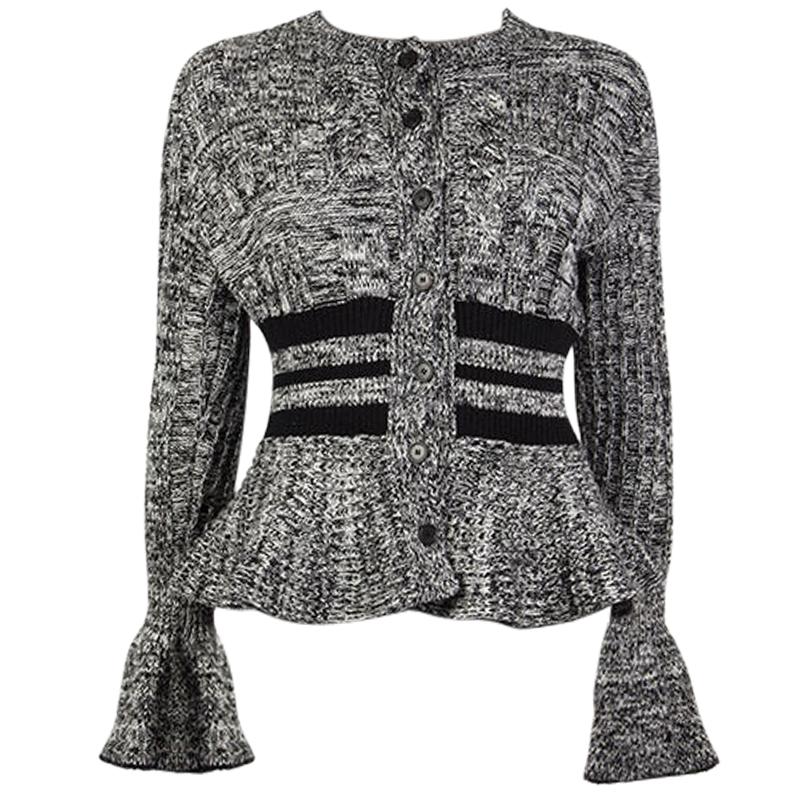 ALEXANDER MCQUEEN black white CABLE KNIT PEPLUM Cardigan Sweater S