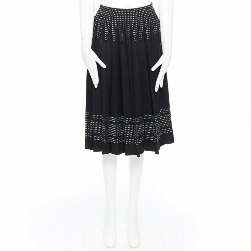ALEXANDER MCQUEEN black white dot jacquard knit pleated flare midi skirt IT42 M For Sale 5