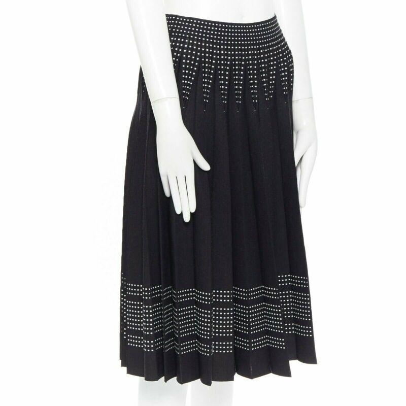 Black ALEXANDER MCQUEEN black white dot jacquard knit pleated flare midi skirt IT42 M For Sale