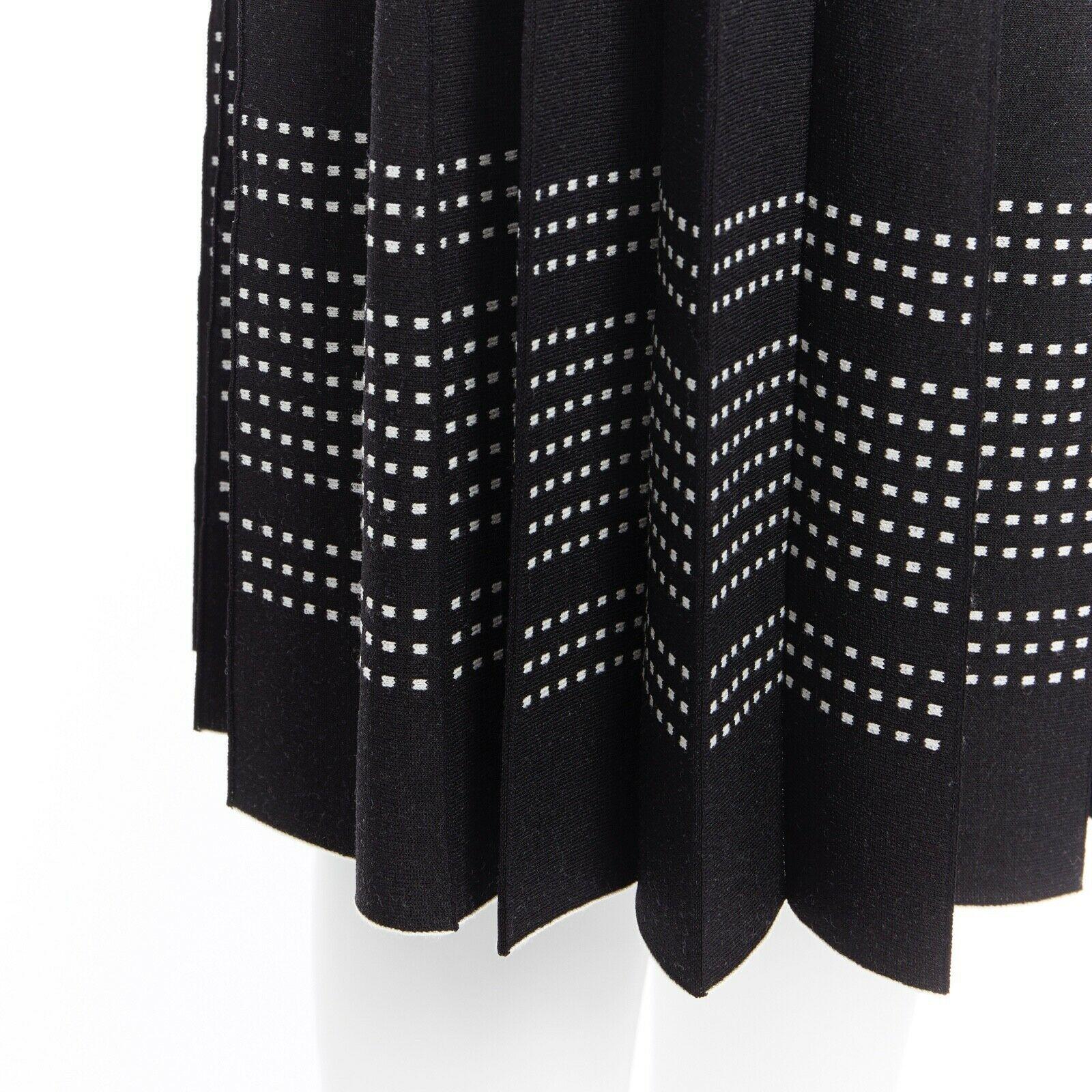 ALEXANDER MCQUEEN black white dot jacquard knit pleated flare midi skirt  IT42 M