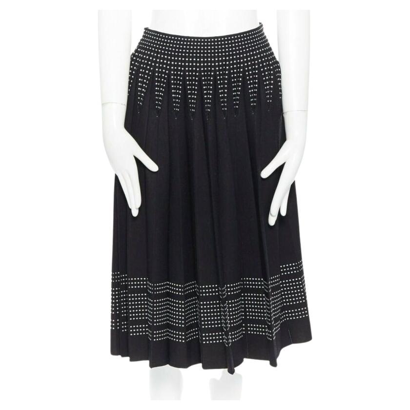 ALEXANDER MCQUEEN black white dot jacquard knit pleated flare midi skirt IT42 M For Sale