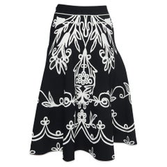 Alexander McQueen Black/White Floral Jacquard Knit Flared Midi Skirt S