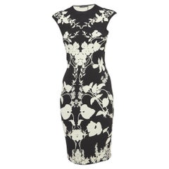 Alexander McQueen Black/White Floral Patterned Knit Bodycon Dress S