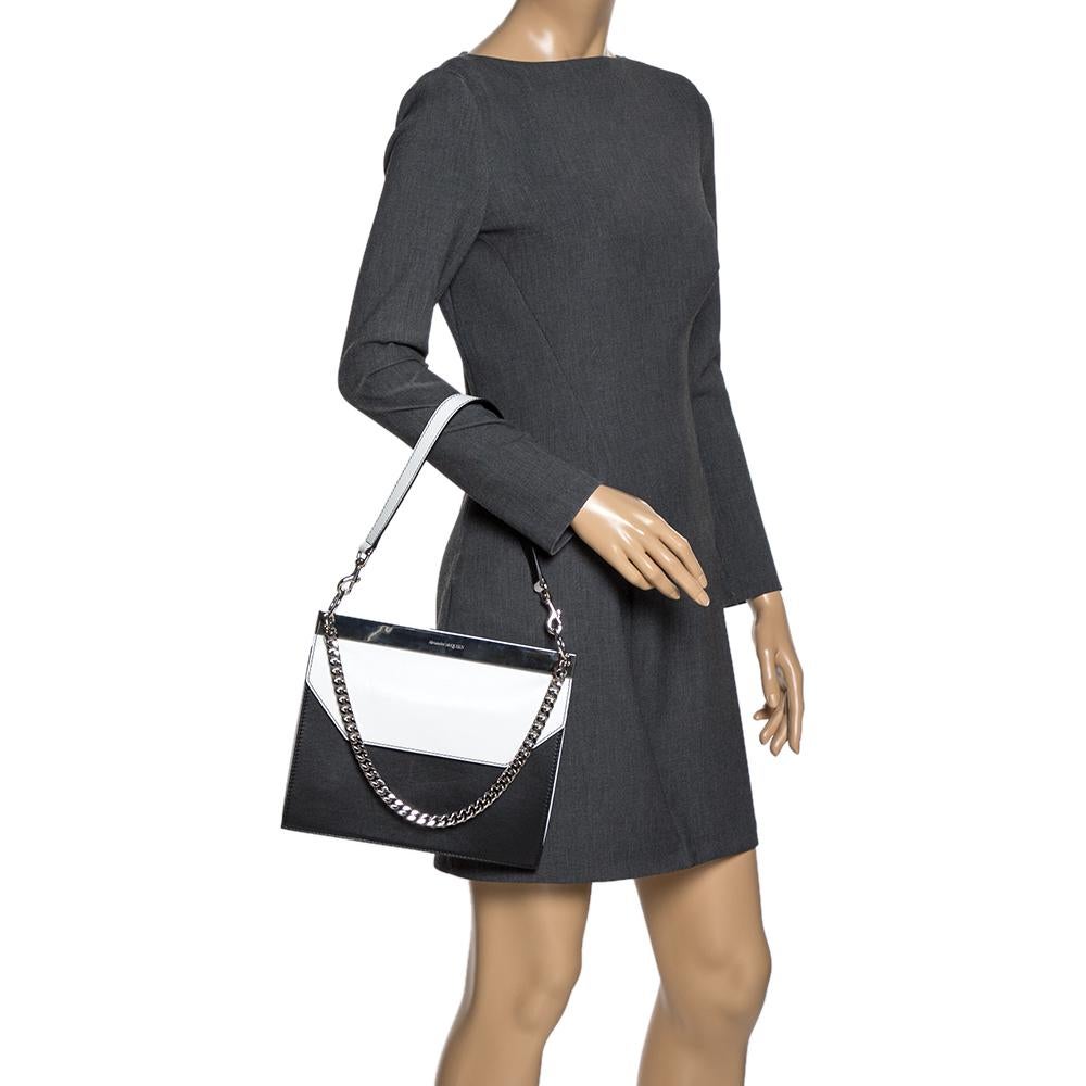 Gray Alexander McQueen Black/White Leather Bar Shoulder Bag