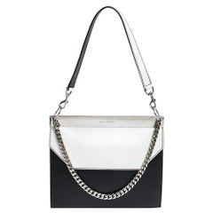 Alexander McQueen Black/White Leather Bar Shoulder Bag