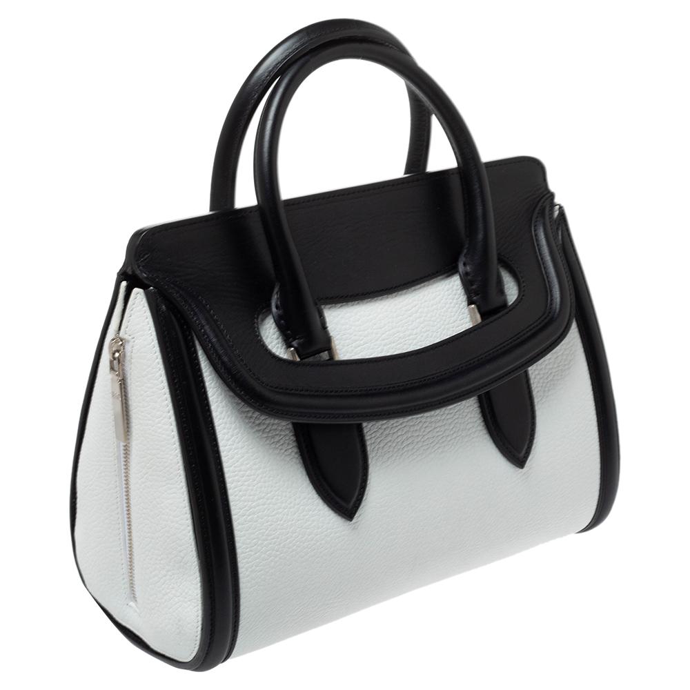 Alexander McQueen Black/White Leather Medium Heroine Satchel In Good Condition In Dubai, Al Qouz 2