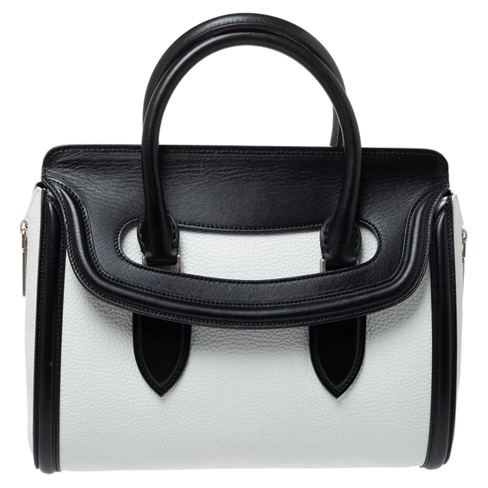 Alexander McQueen Black/White Leather Medium Heroine Satchel