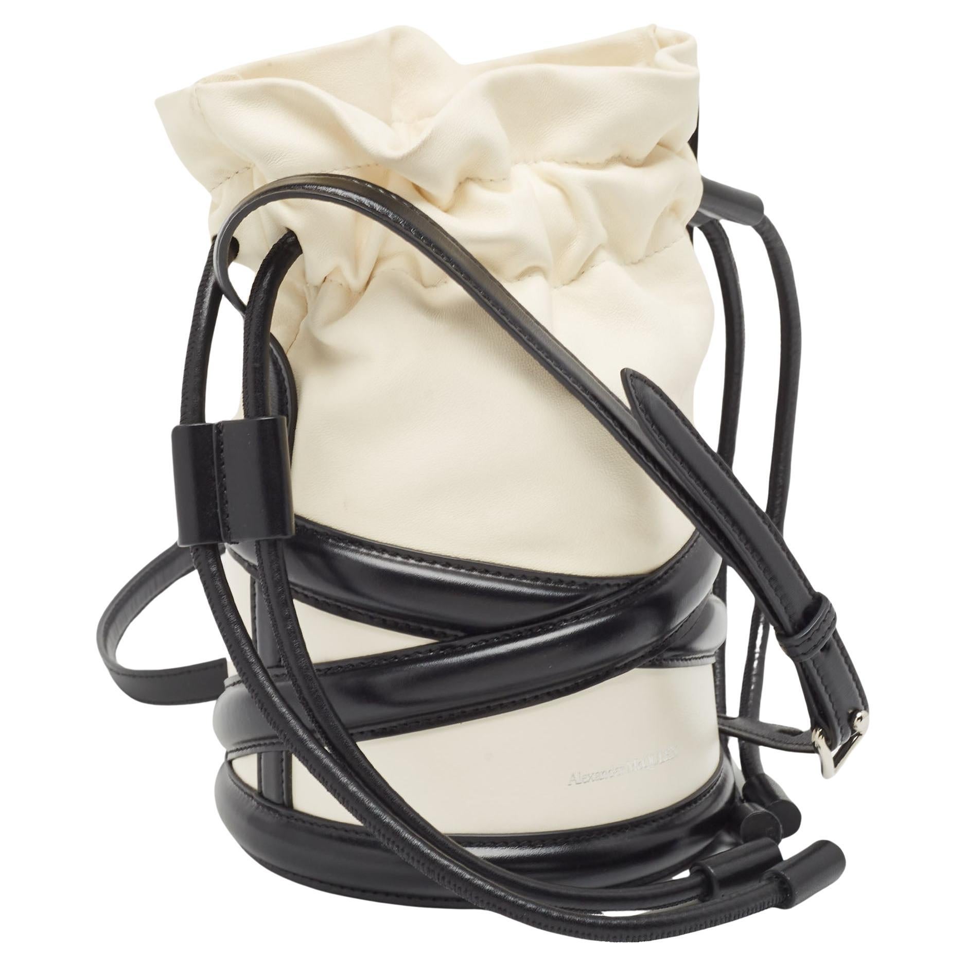 Alexander McQueen Black/White Leather The Soft Curve Bucket Bag For Sale