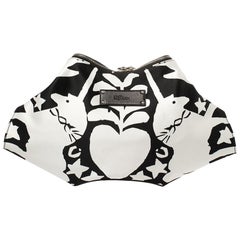 Alexander McQueen Black/White Printed Satin and Leather Medium De Manta Clutch