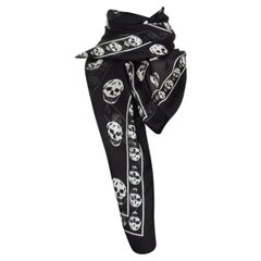 ALEXANDER MCQUEEN black & white silk chiffon Classic SKULL Scarf