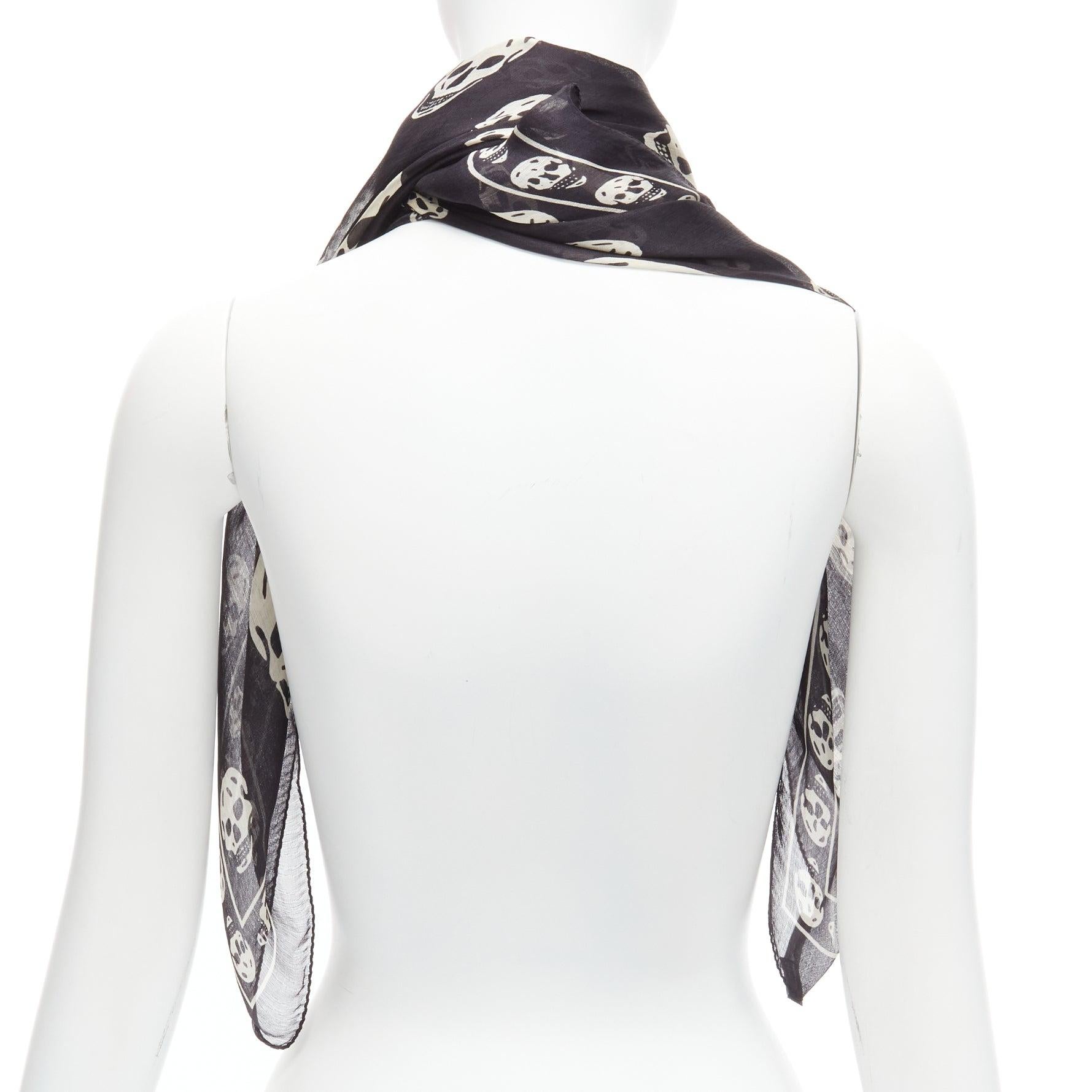 Women's ALEXANDER MCQUEEN black white skull logo print 100% silk scarf For Sale