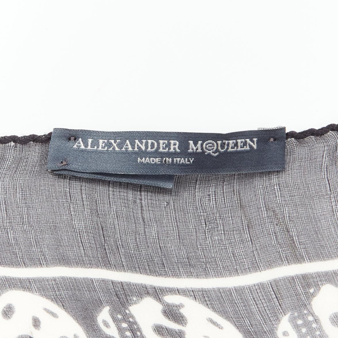 ALEXANDER MCQUEEN black white skull logo print 100% silk scarf For Sale 3