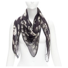 ALEXANDER MCQUEEN black white skull logo print 100% silk scarf