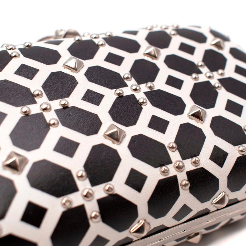 Alexander McQueen Black & White Studded Skull Clutch For Sale 1