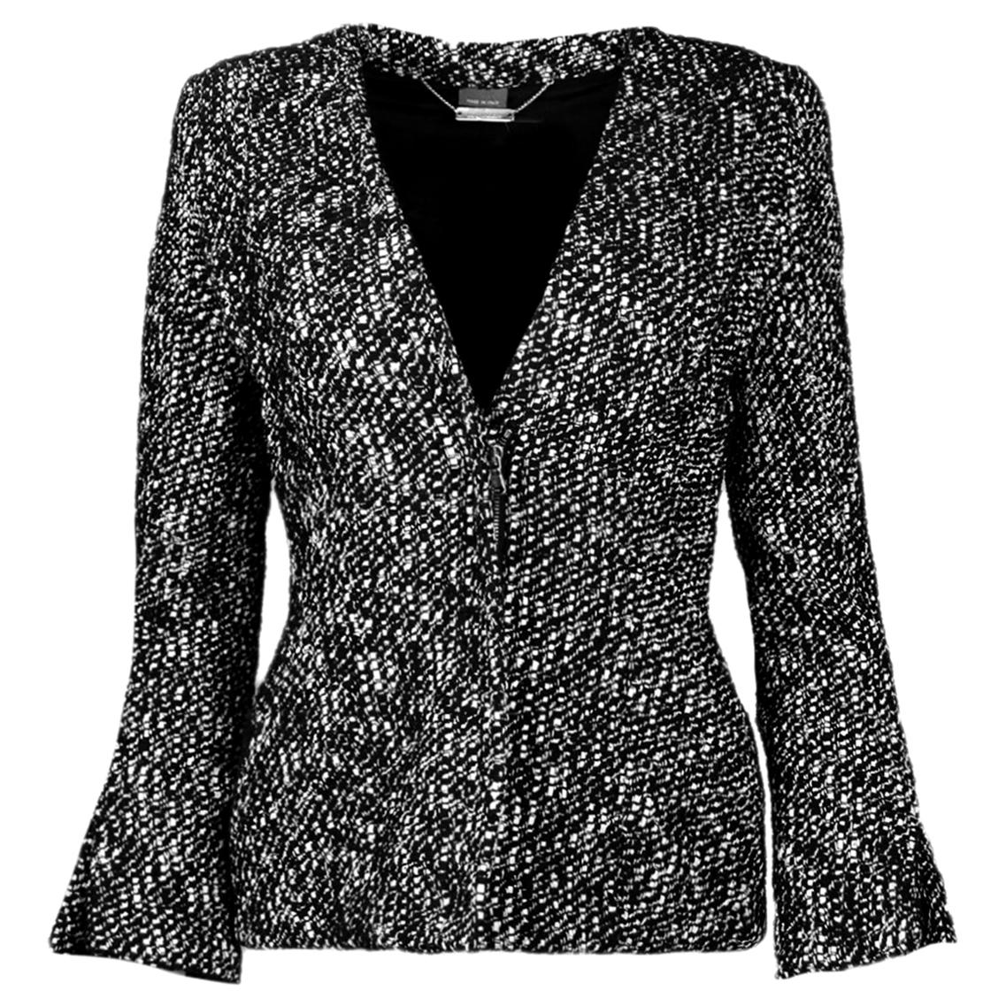 Alexander McQueen Black & White Tweed Front-Zip Jacket sz IT40