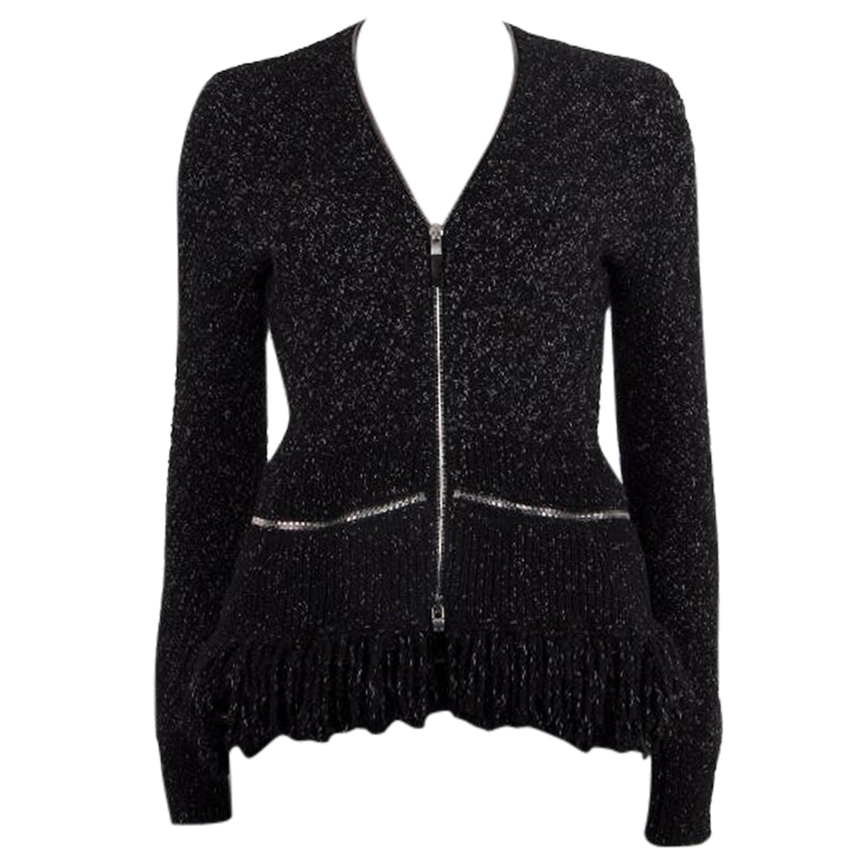ALEXANDER MCQUEEN black white wool cashmere ZIP FRONT Cardigan Sweater M