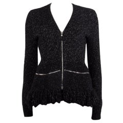 ALEXANDER MCQUEEN black white wool cashmere ZIP FRONT Cardigan Sweater M