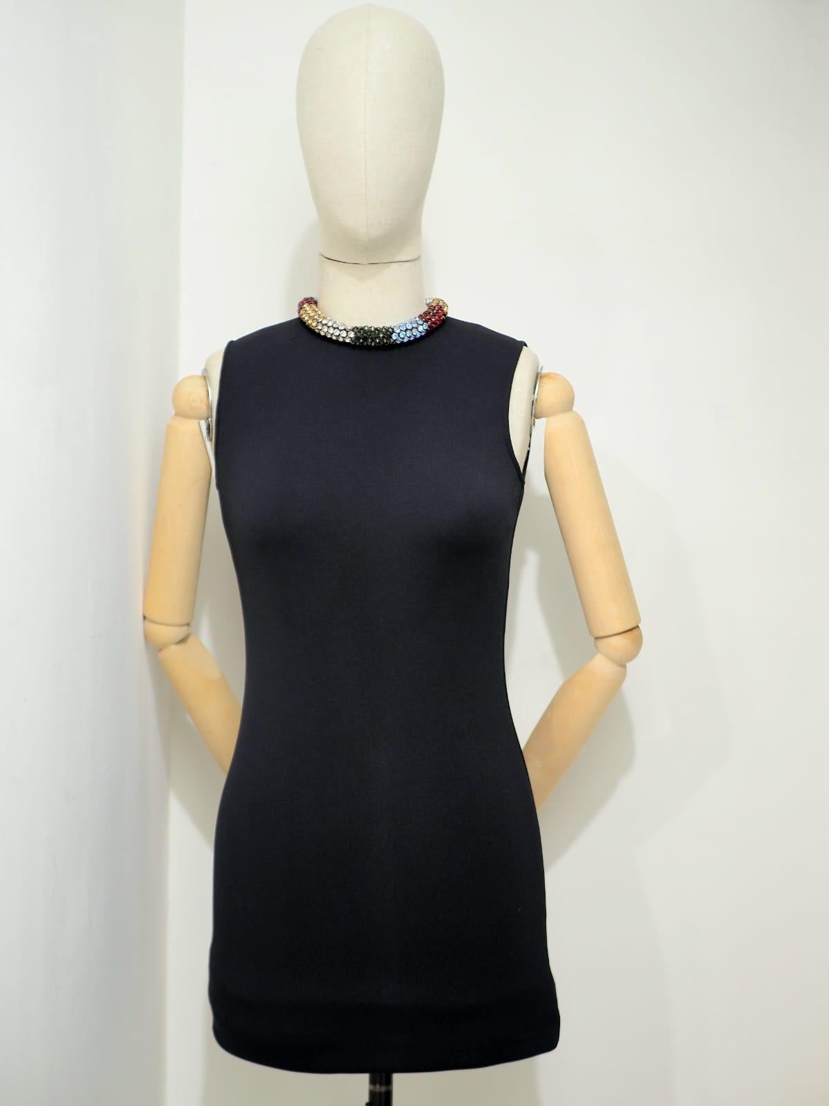 Alexander McQueen black with multicolour swarovski stones necklace dress In Good Condition For Sale In Capri, IT