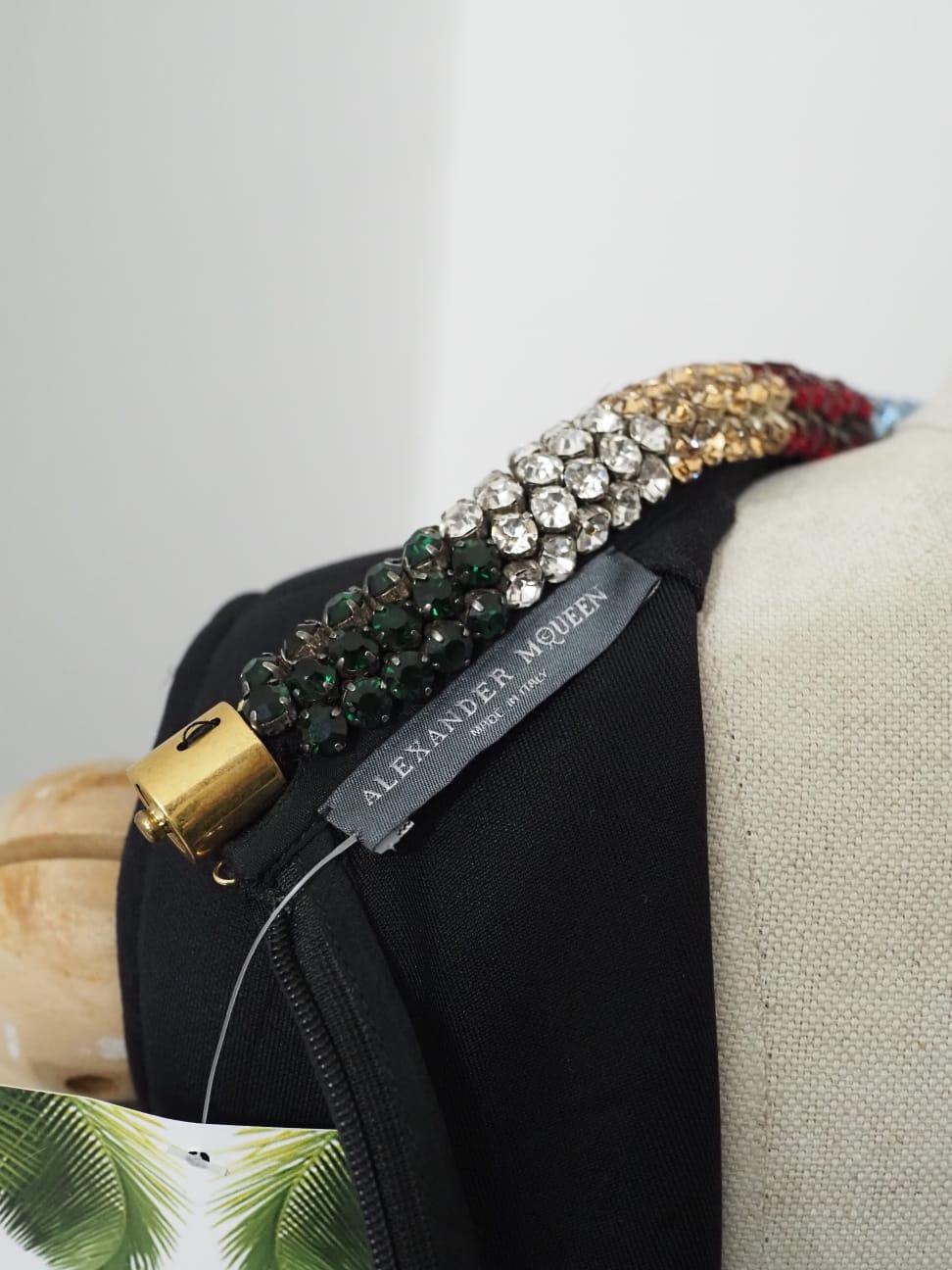Alexander McQueen black with multicolour swarovski stones necklace dress For Sale 3