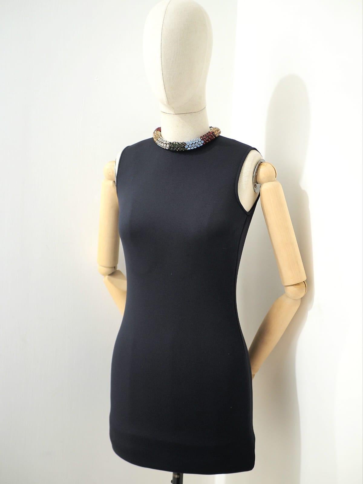 Alexander McQueen black with multicolour swarovski stones necklace dress For Sale 4