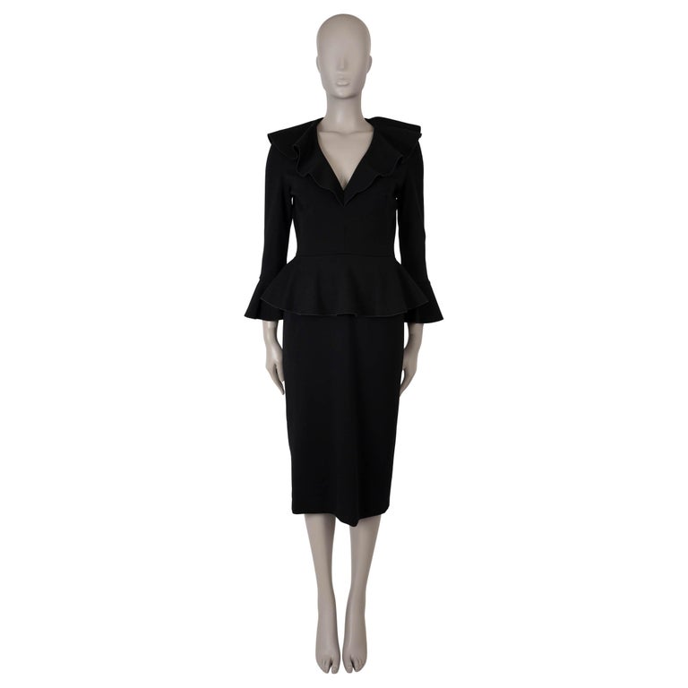 alexander mcqueen peplum dress ALEXANDER MCQUEEN black wool 2013 PEPLUM MIDI Dress 42 M