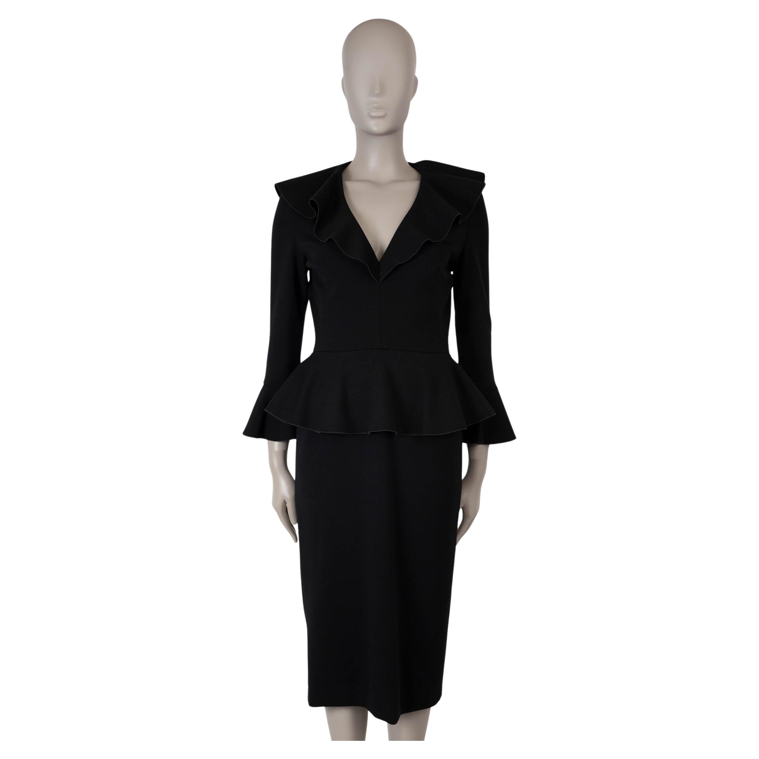 ALEXANDER MCQUEEN black wool 2013 PEPLUM MIDI Dress 42 M For Sale