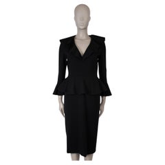 ALEXANDER MCQUEEN Schwarzes PEPLUM MIDI Kleid aus Wolle 2013 PEPLUM MIDI 42 M