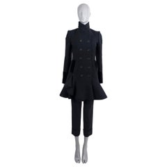ALEXANDER MCQUEEN black wool 2015 DOUBLE BREASTED RUFFLED Coat Jacket 38 XS