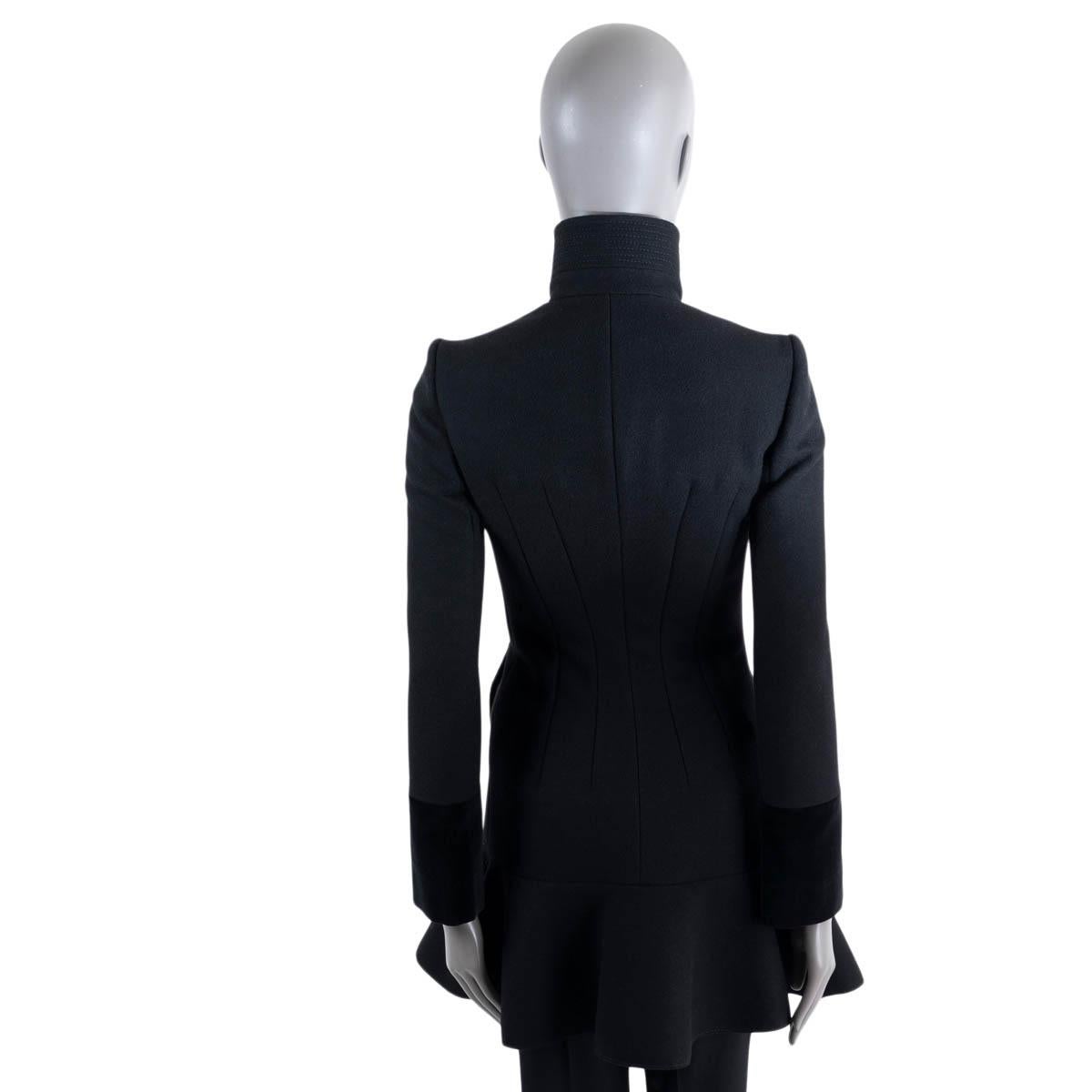 ALEXANDER MCQUEEN black wool 2015 DOUBLE BREASTED RUFFLED Coat Jacket 38 XS For Sale 1