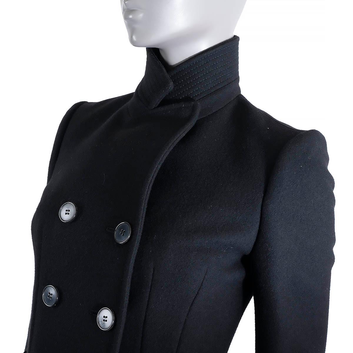 ALEXANDER MCQUEEN black wool 2015 DOUBLE BREASTED RUFFLED Coat Jacket 38 XS For Sale 2