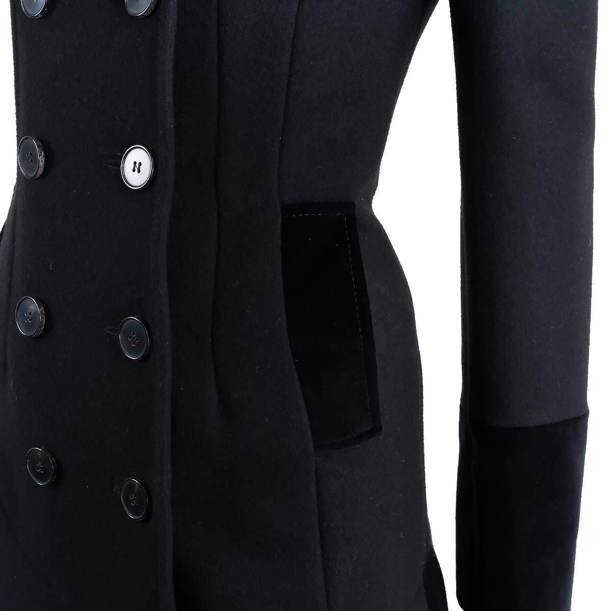 ALEXANDER MCQUEEN black wool 2015 DOUBLE BREASTED RUFFLED Coat Jacket 38 XS For Sale 3