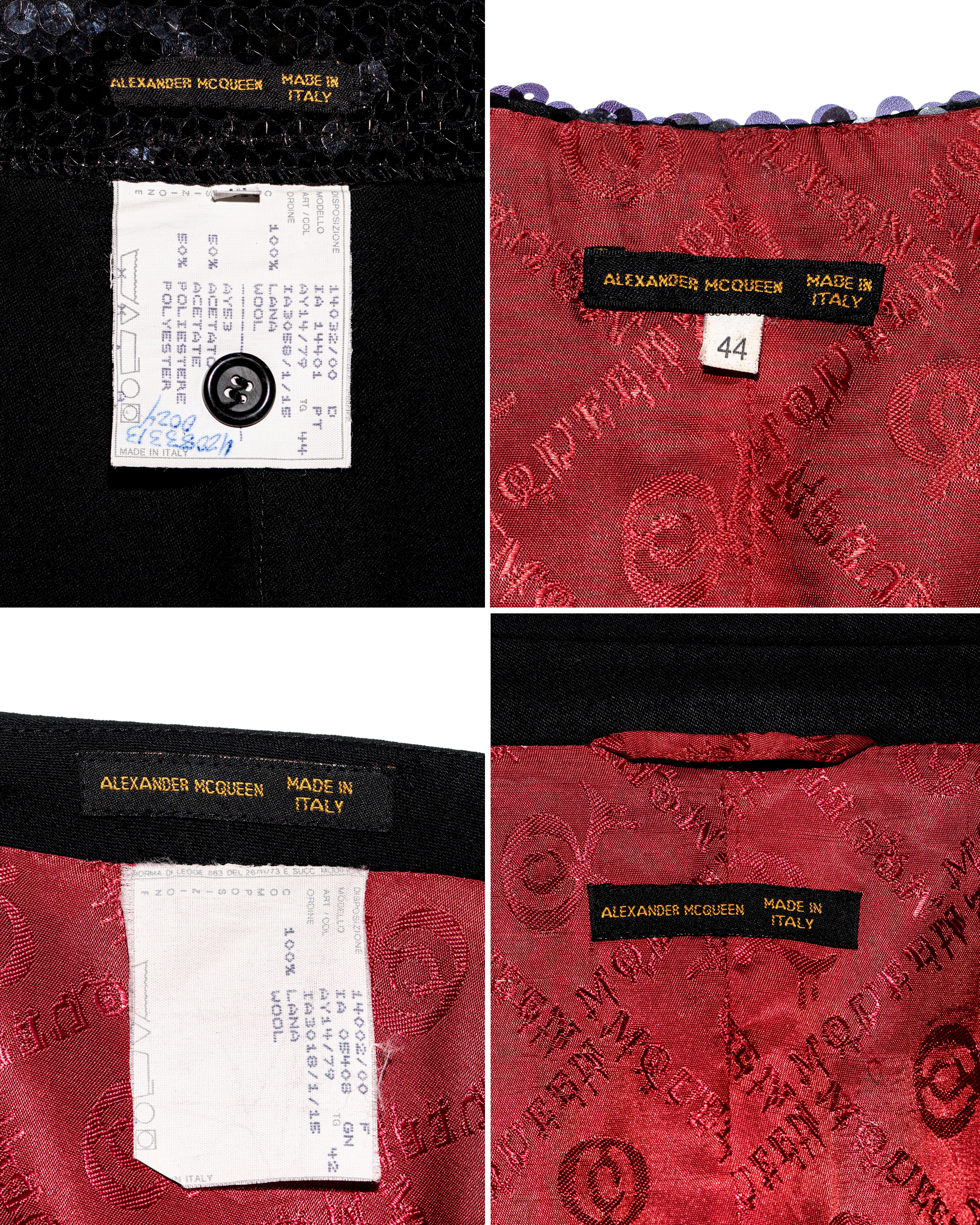 Alexander McQueen black wool and sequin four-piece 'Joan' suit, fw 1998 For Sale 7