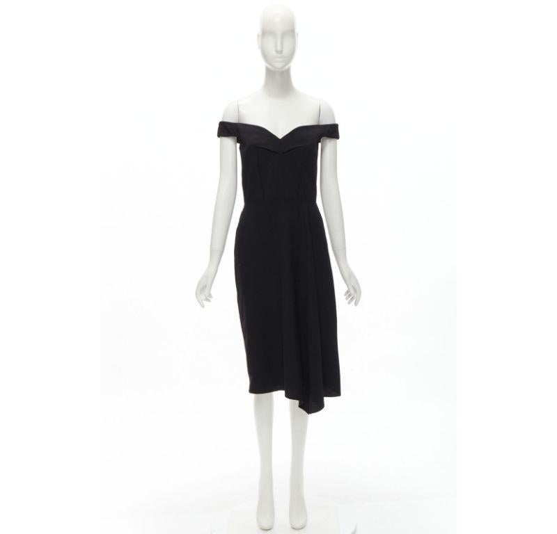 ALEXANDER MCQUEEN black wool black off shoulder boned corset draped dress IT40 S For Sale 5