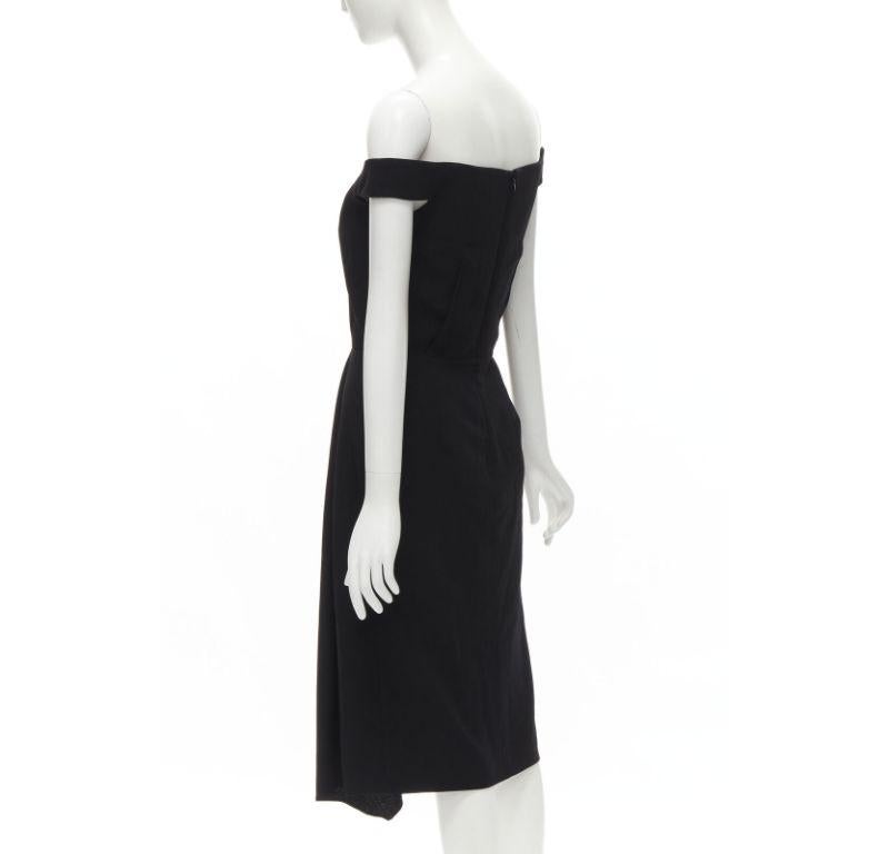 Women's ALEXANDER MCQUEEN black wool black off shoulder boned corset draped dress IT40 S For Sale
