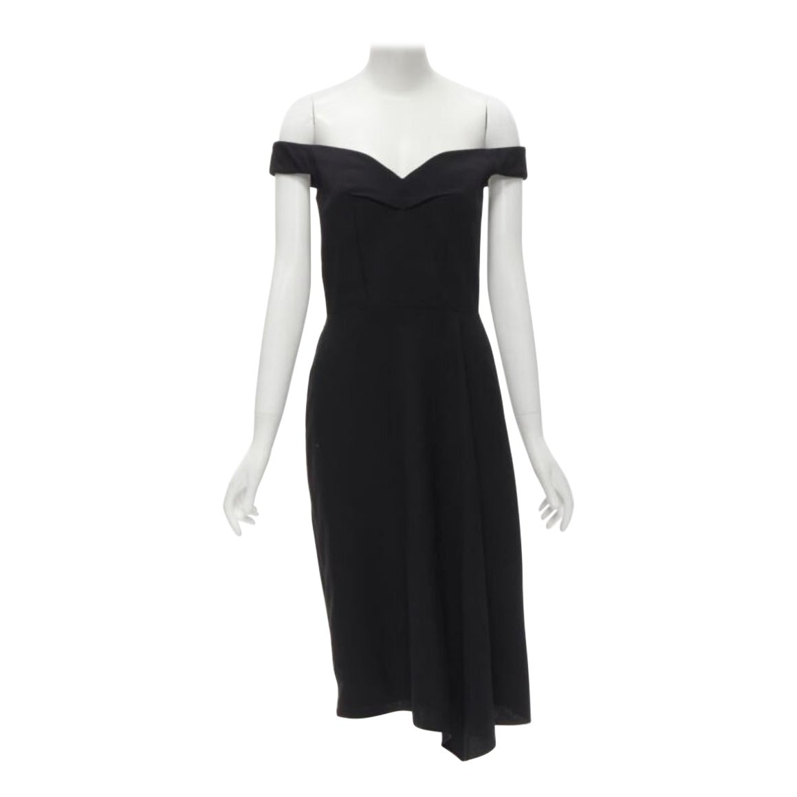 ALEXANDER MCQUEEN black wool black off shoulder boned corset draped dress IT40 S
