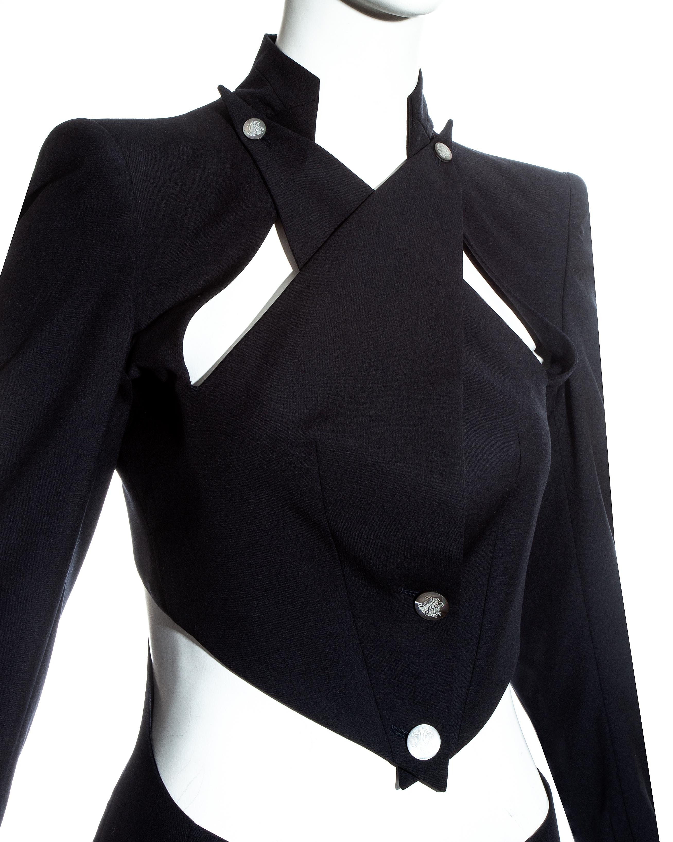 Noir Veste blazer en laine noire avec découpes, Alexander McQueen, ss 1999 en vente