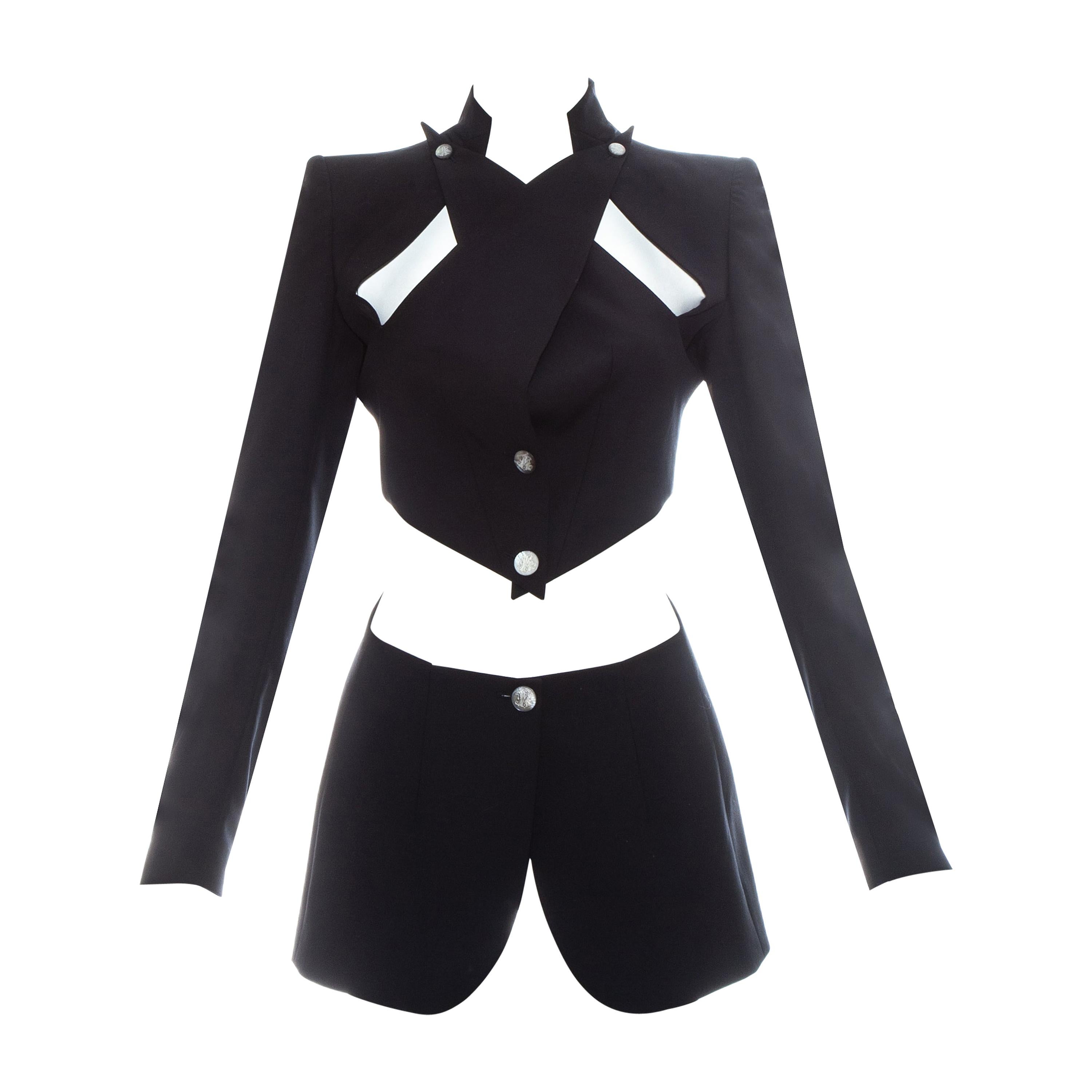 Alexander McQueen black wool blazer jacket with cut outs, ss 1999 For Sale