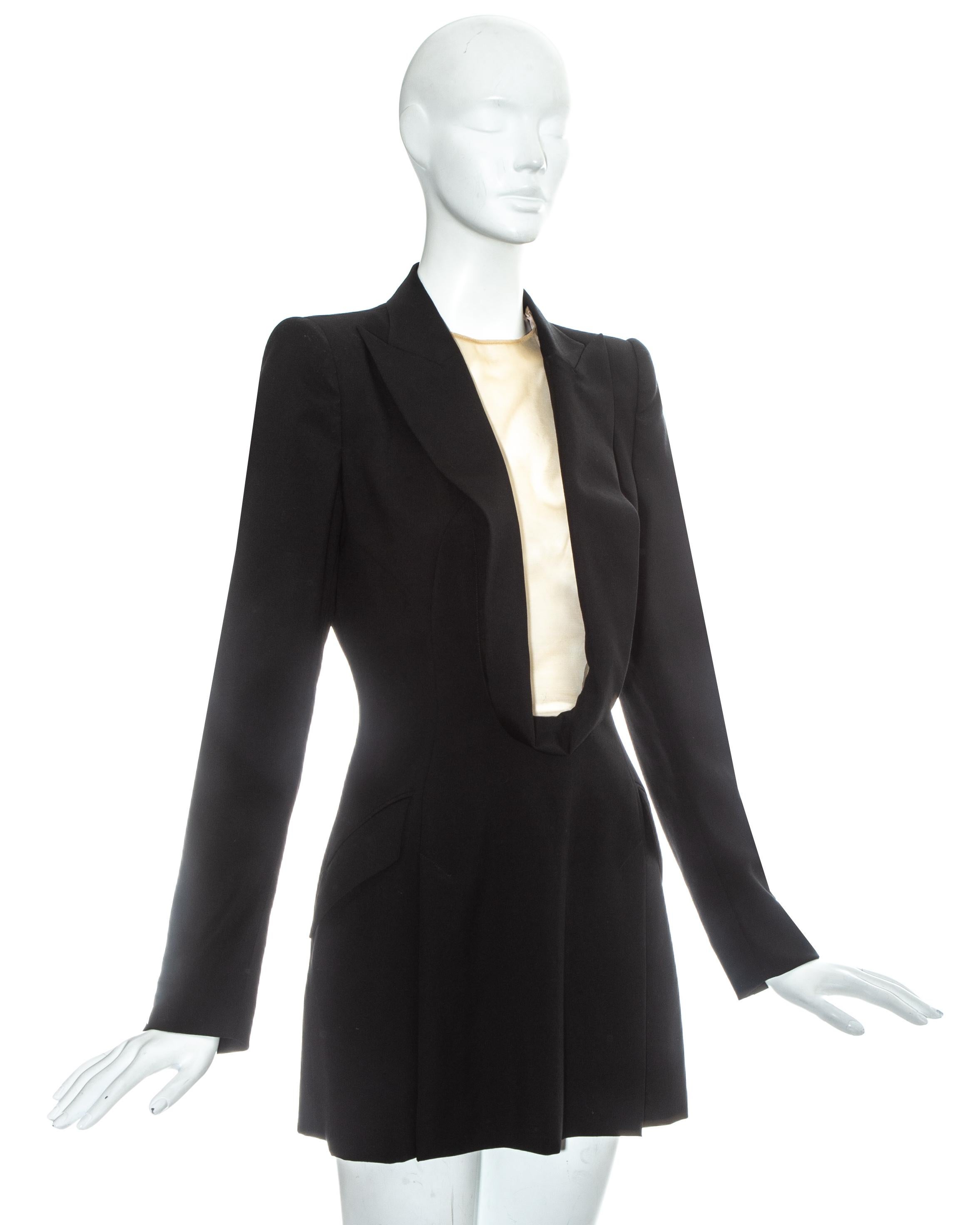 Black Alexander McQueen black wool blazer mini dress with shawl lapel, ss 1998