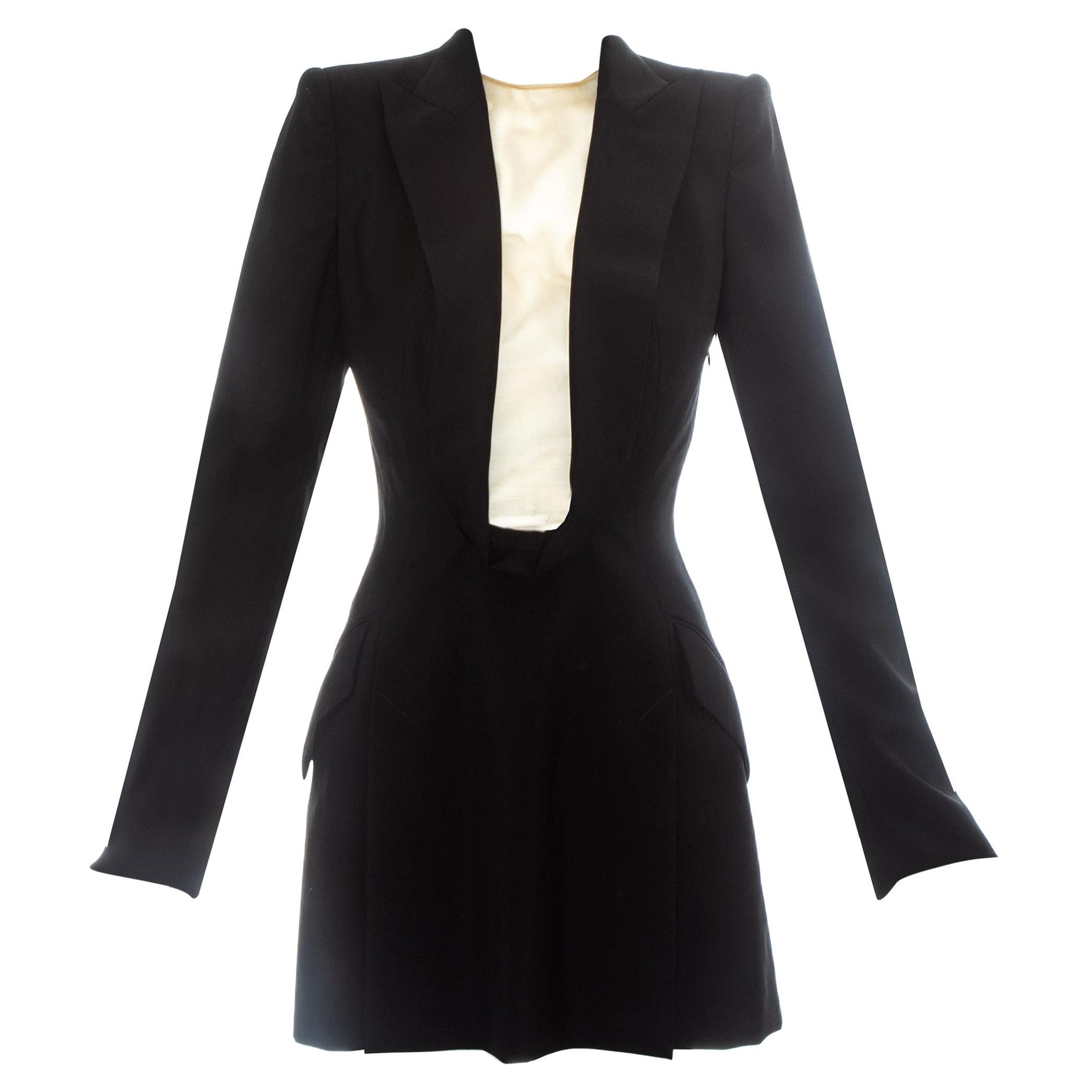 Alexander McQueen black wool blazer mini dress with shawl lapel, ss 1998